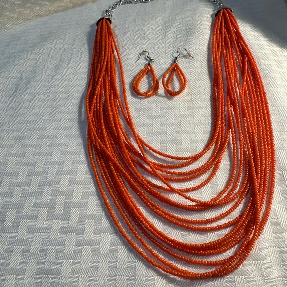 Orange Seed Bead Necklace Set - Picture 5 of 5